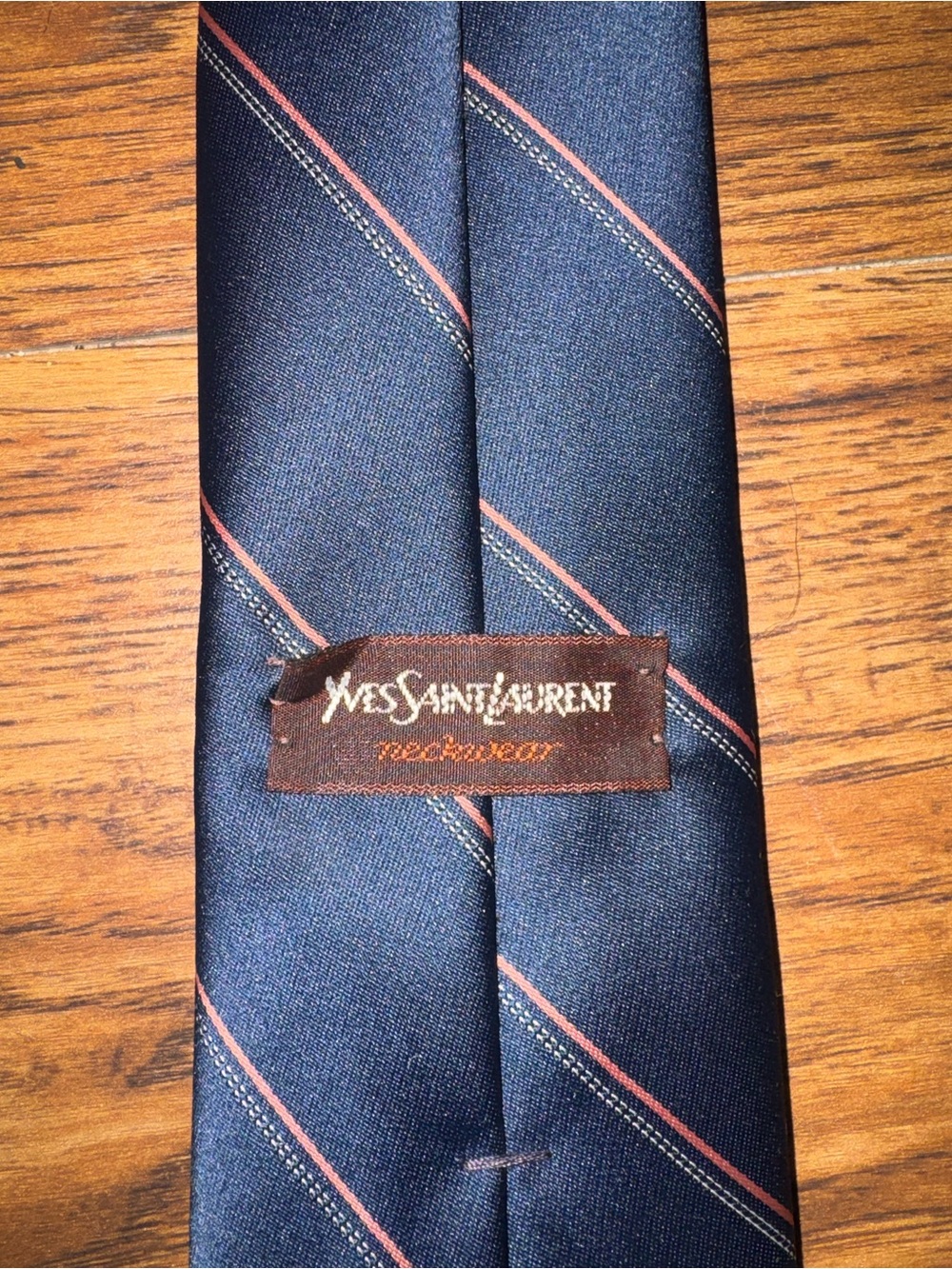 Yves Saint Laurent Navy Tie with Red Stripes